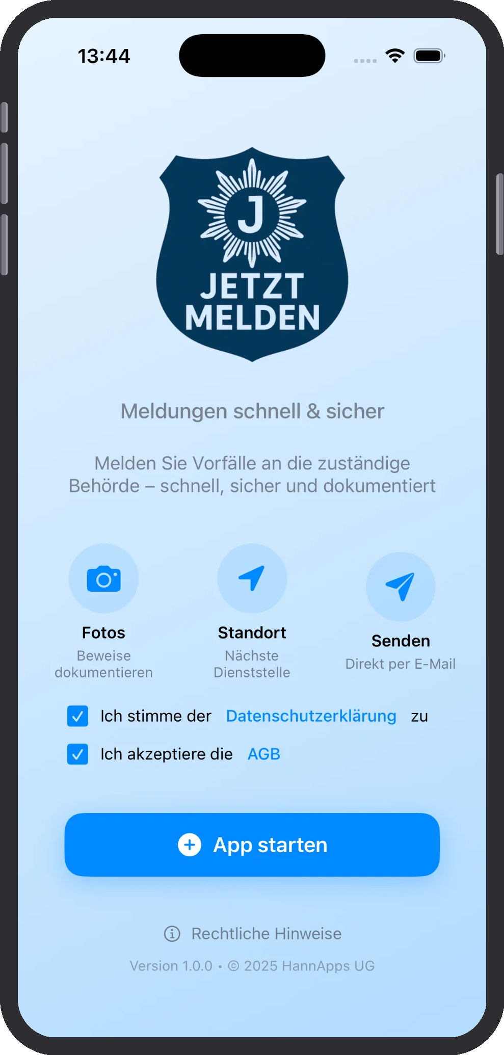 JetztMelden App Screenshot